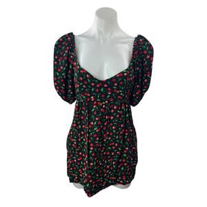 Miss Selfridge Black Cherry Short Puff Sleeve Sweetheart Babydoll Mini Dress 6